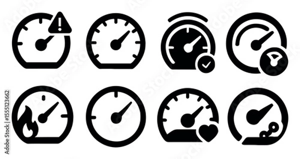 Fototapeta Speedometer icon set. automotive, dashboard symbols in solid style