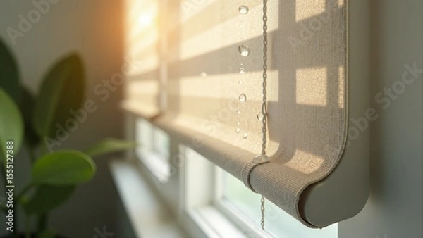 Obraz Sunlit Window Blind with Water Droplets