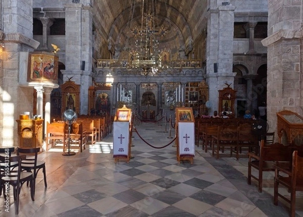 Fototapeta Interior view of the Panagia Ekatontapiliani (the church with 100 gates), a historic Byzantine church complex in Parikia town, on the island of Paros in Greece.