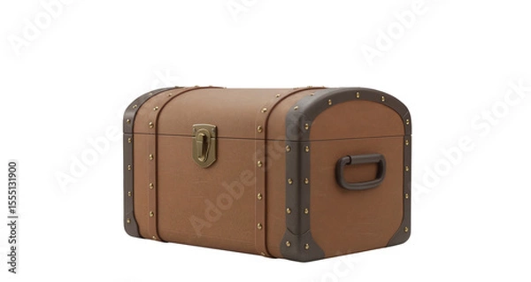 Obraz Vintage brown storage trunk with metal accents and handle  isolated on a transparent background