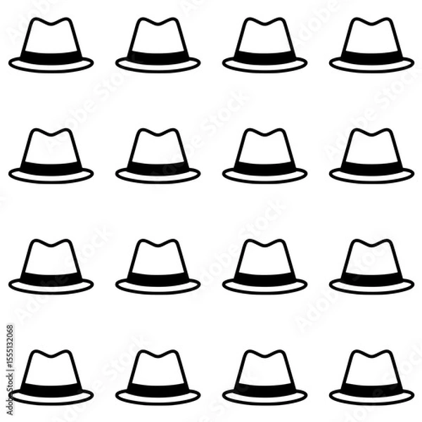 Fototapeta Modern and minimalist seamless pattern of elegant black and white fedora hat, perfect for backgrounds, textiles, packaging or design projects.