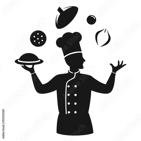 Obraz Dynamic Chef Balancing Cooking Utensils and Ingredients in Motion