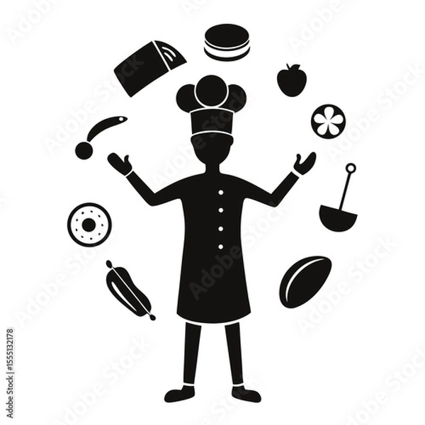 Obraz Professional Chef Juggling Kitchen Items with Skill and Precision