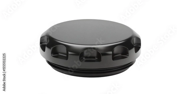 Obraz The black plastic cap from the gas tank with textured edges for easy grip is highlighted on a transparent background.