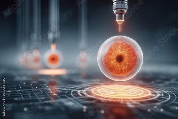 Fototapeta Detailed view of a retina detachment surgery process with advanced medical tools and techniques.