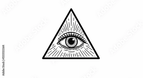 Obraz Eye Inside a Triangle Drawing with Rays in Black and White