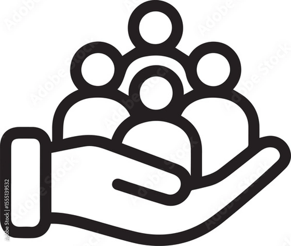 Fototapeta Community support vector icon editable black stroke group of people holding hands symbol of help and solidarity on transparent background