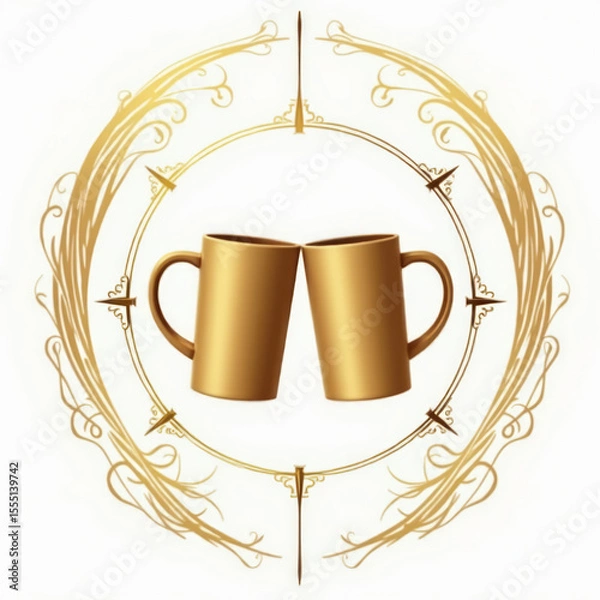 Fototapeta Two Beer Mugs Clinking — Cheers Celebration with Frothy Beer Toast Emoji