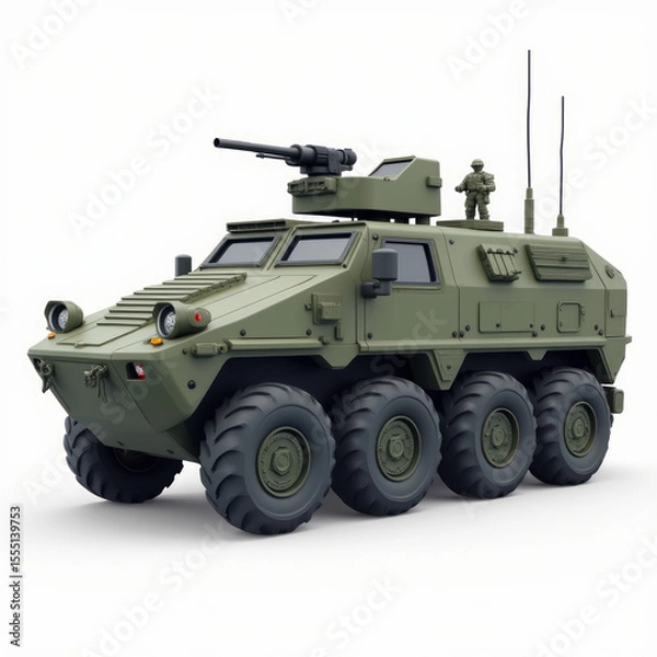 Fototapeta Armored Personnel Carrier Emoji Icon — 3D Emoji-Style Icon of a US Stryker Armored Vehicle with 8 Wheels