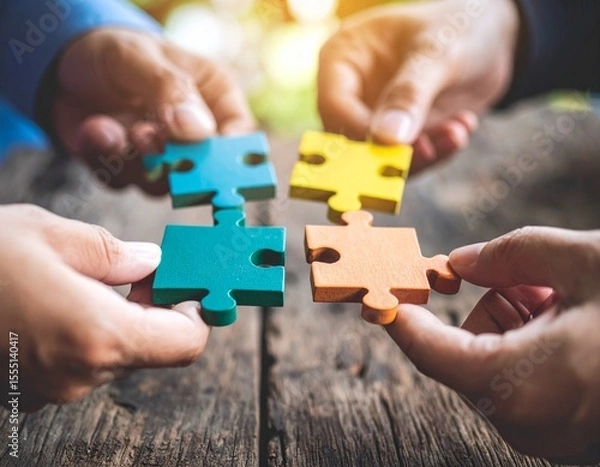 Obraz Building Together: Partnership and Business Synergy The Strength of Togetherness: Puzzle of Teamwork