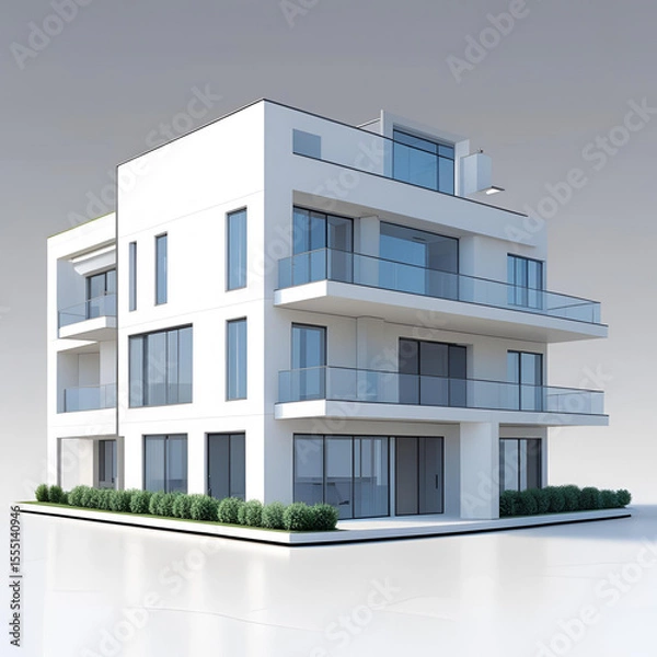 Fototapeta Modern urban architecture features glass-clad office and apartment buildings with numerous windows and balconies against a blue sky, reflecting contemporary city design