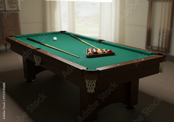 Fototapeta Photo of a billiard table with all items arranged 