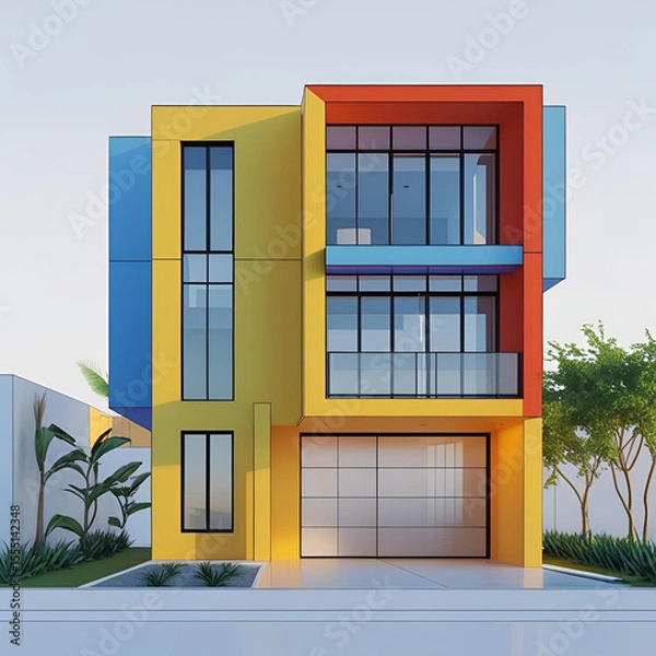 Fototapeta Modern glass facade of a city building with many windows