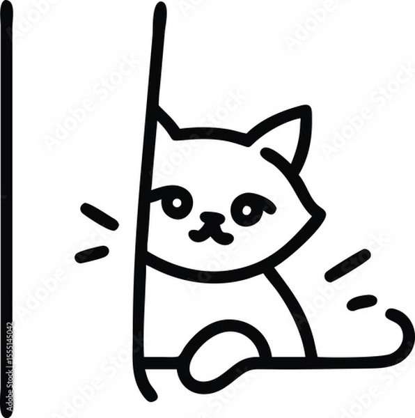 Fototapeta Line drawing of a curious cat looking out a rainy window, perfect for cozy or pet-themed concepts.