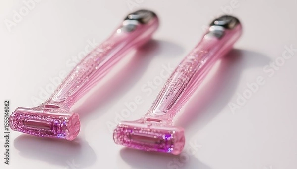 Fototapeta Two pink razors isolated on a white background, with no shadows, reflections, light effects