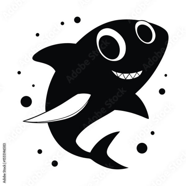 Fototapeta Cute black shark with big eyes and sharp teeth great white shark