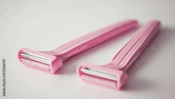 Fototapeta Two pink razors isolated on a white background, with no shadows, reflections, light effect