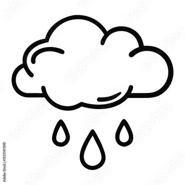 Fototapeta Abstract cloud and one raindrop line sketch, suitable for minimal weather apps or simple UI icons.
