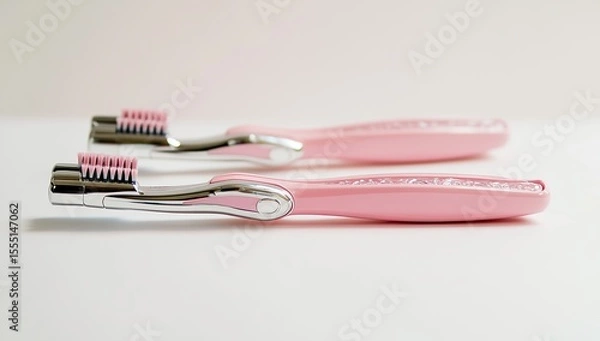 Fototapeta Two pink razors isolated on a white background, with no shadows, reflections, light effects