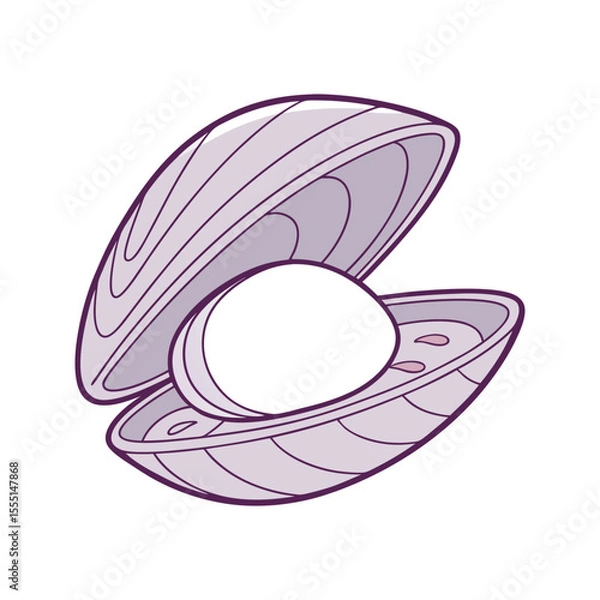 Fototapeta Open mussel shell with pearl illustration oyster