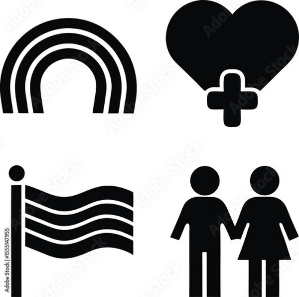 Fototapeta Set of black L G B T Q symbols including rainbow flag and couple