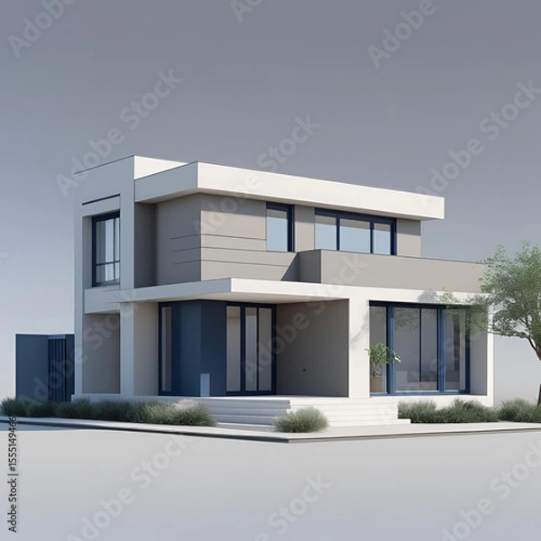 Fototapeta Modern architectural buildings, including new office and apartment complexes, feature blue sky reflections on their glass facades and numerous windows