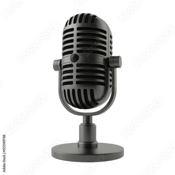 Fototapeta Vintage microphone for podcasting and recording audio with retro style on black background is isolated
