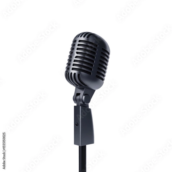 Fototapeta Classic microphone vintage mic for studio recording podcasting and singing on black background retro style 100