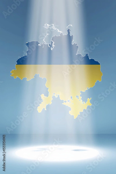 Obraz the end of the Russia-Ukraine war, depicting a map of Ukraine in its flag colors, bathed in uplifting light, representing peace and hope for the nation