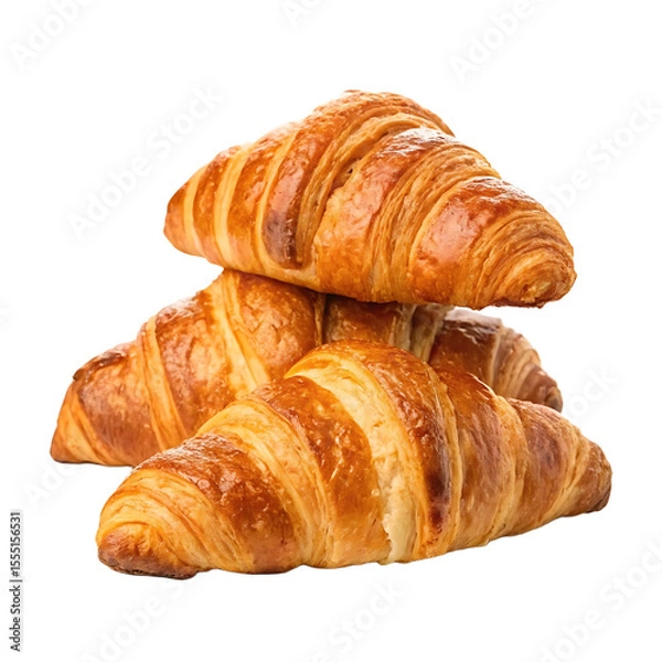 Fototapeta Golden brown croissants stacked in a pyramid formation on a Transparent background