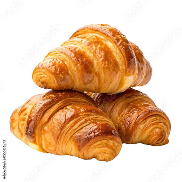 Obraz Three golden brown croissants stacked on a Transparent background