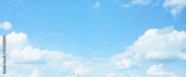 Fototapeta Angelic heaven clouds vector design background. Winter fairytale backdrop. Plane sky view with white stars. Watercolor frozen style texture. Delicate card. Elegant decoration. Fantasy pastel color
