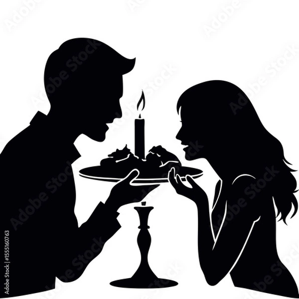 Obraz Romantic Dinner Silhouette Featuring Couple and Candlelight