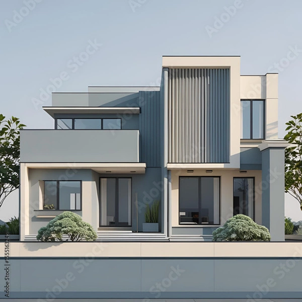 Fototapeta Modern urban architecture features luxury residential and business properties with striking window facades and balconies under a vast sky