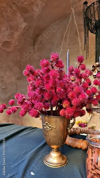 Obraz Dried beautiful flowers in vase and vegetables from the garden for interior of farmhouse