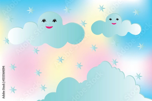 Fototapeta Smiling Clouds And Sparking Stars In A Pastel Sky