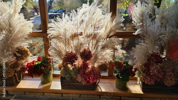 Obraz Dried beautiful flowers in vase and vegetables from the garden for interior of farmhouse