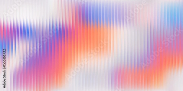 Obraz Vertical glass gradient distortion with vibrant holographic hues and soft blur. Abstract iridescent surface with rainbow ripple lines and light diffusion. Vector illustration