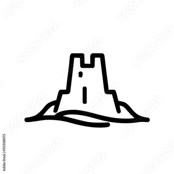Fototapeta Detailed Illustration of a Minimalistic Sand Castle Icon with Clean Vector Lines and Bold Black Outlines Against a Crisp White Background