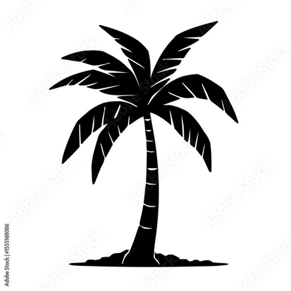 Fototapeta Modern Palm Tree Emblem as Subtle Line Vector Illustration with Bold Black Strokes on White Canvas