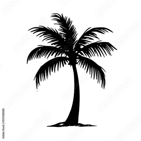 Fototapeta Modern Palm Tree Emblem as Subtle Line Vector Illustration with Bold Black Strokes on White Canvas