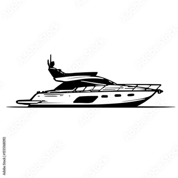 Fototapeta Contemporary Flat Design Vector Illustration of a Stylish Yacht with Bold Black Outlines on a Pristine White Backdrop Emphasizing Icon Aesthetic
