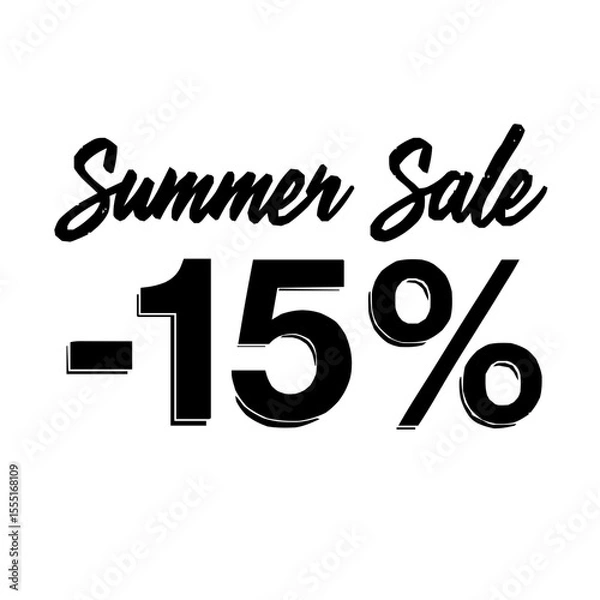 Fototapeta Contemporary Line Art Graphic Design Featuring the Phrase "Summer Sale -15%" in Striking Black Linear Elements on a Flawless White Canvas for Digital Ads