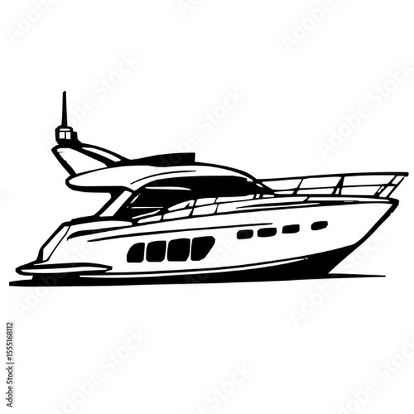 Fototapeta Refined Elegant Yacht Vector Drawing Featuring Crisp Black Strokes on White Background Artistic Icon