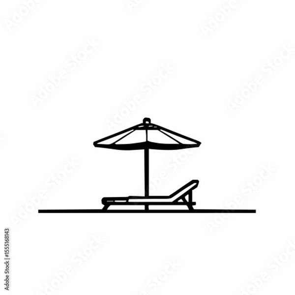Fototapeta Artistic Sleek Line Vector Beach Icon with Refined Black Contours and Simple Shapes on a Stark White Background