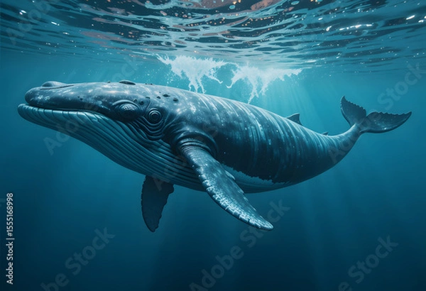 Fototapeta big whale at the bottom of the ocean