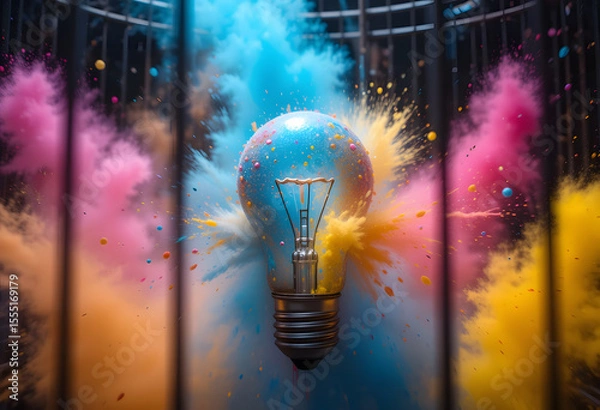 Fototapeta Colourful Holi powder explosions inside of a cage. Concept of idea in a cage