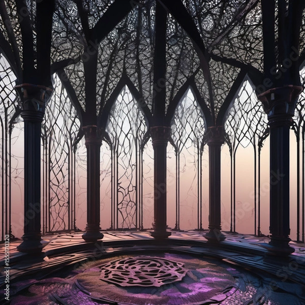 Fototapeta Minimalistic Bio-organic Gothic Scene in Point Cloud Medium