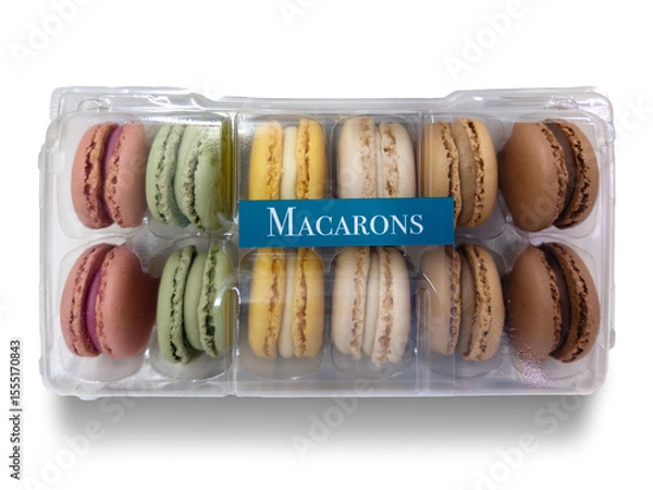 Obraz Macarons in clear plastic box isolated