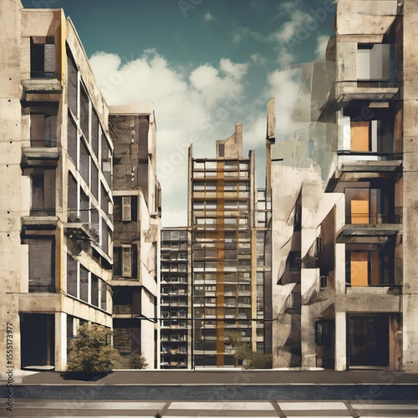 Fototapeta Polaroid Style Photomontage of Modern Architecture